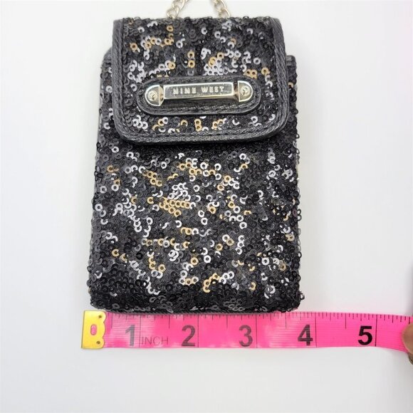 Nine West Black Sequin Crossbody Purse Credit Card Purse Evening Bling Wristlet - Picture 14 of 16